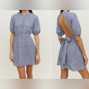 Reformation | Irwin Blue Gingham Open Back Linen Dress